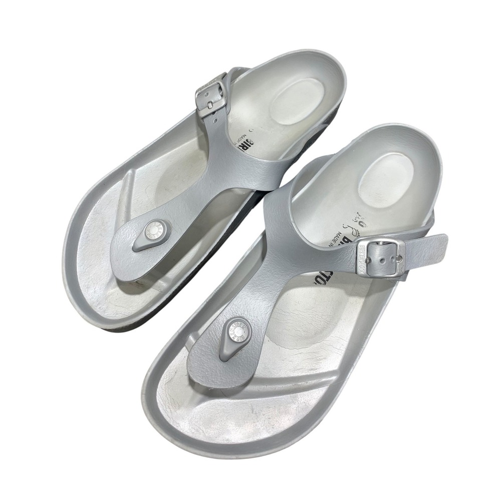 Birkenstock Gizeh EVA Silver Metallic Thong Sandals Womens 40 L9 M7 Waterproof